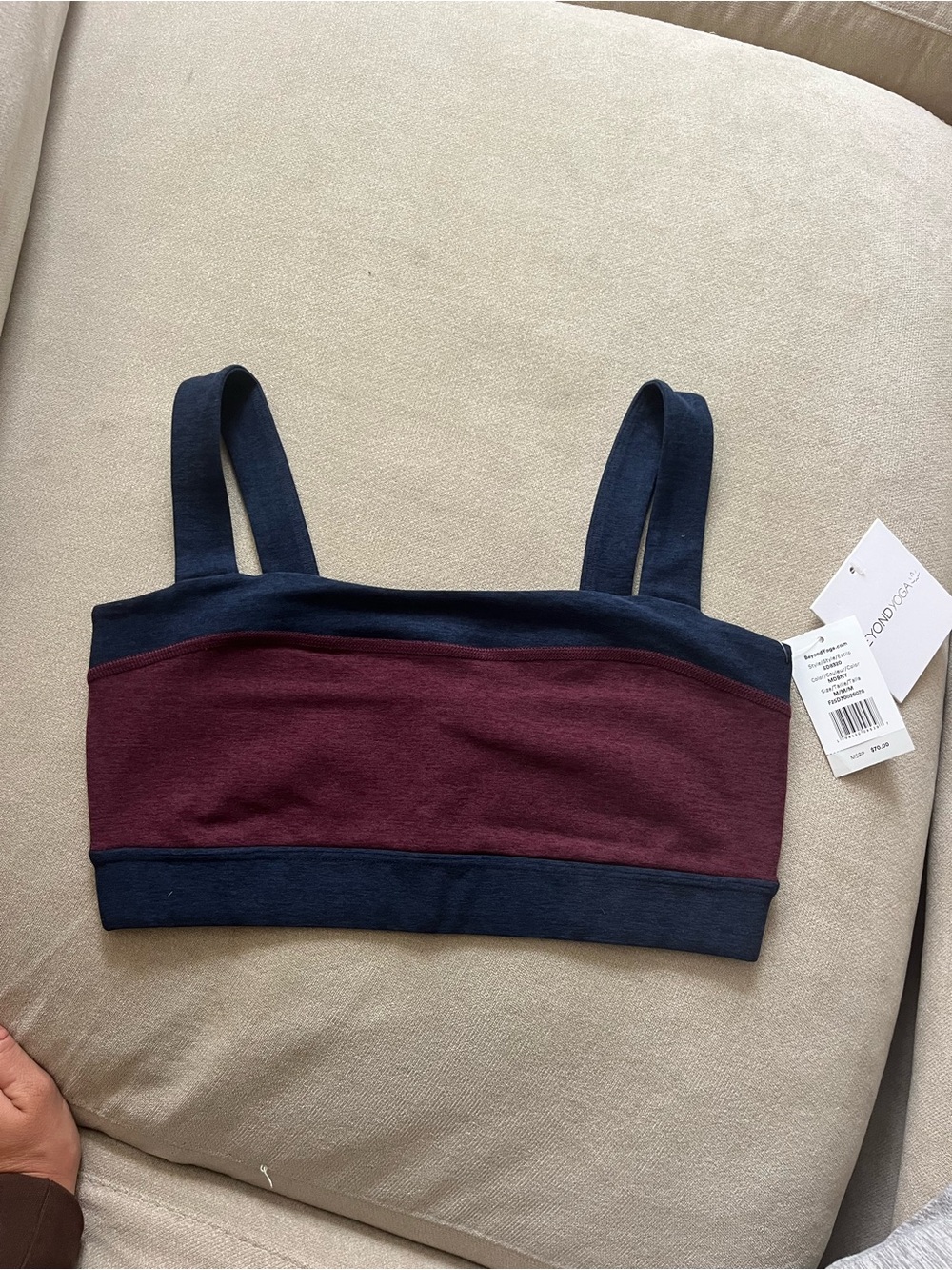 Beyond Yoga Navy and Burgundy Colorblock sports bra